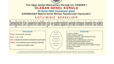 DUYURU: TAMDER Olağan Genel Kurulu 24 Eylül’de Yapılacak